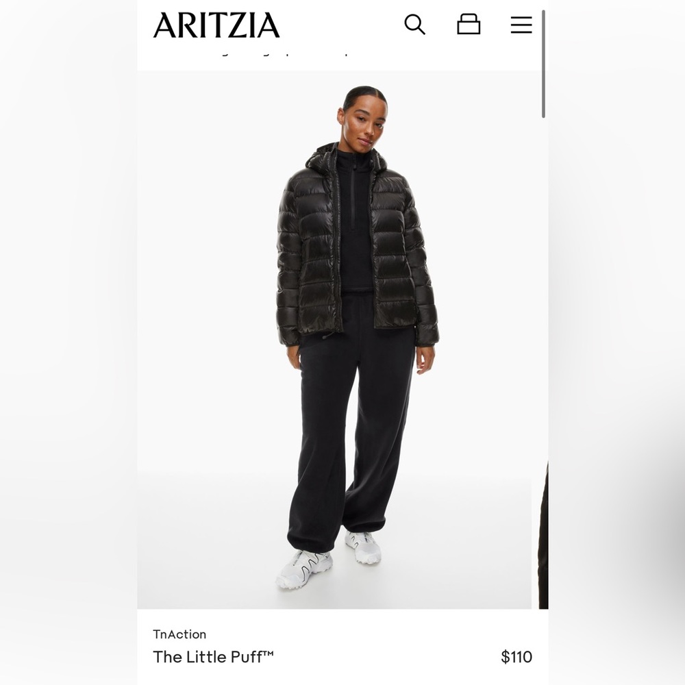 aritzia x tna | medium black little puffer botanie spring jacket